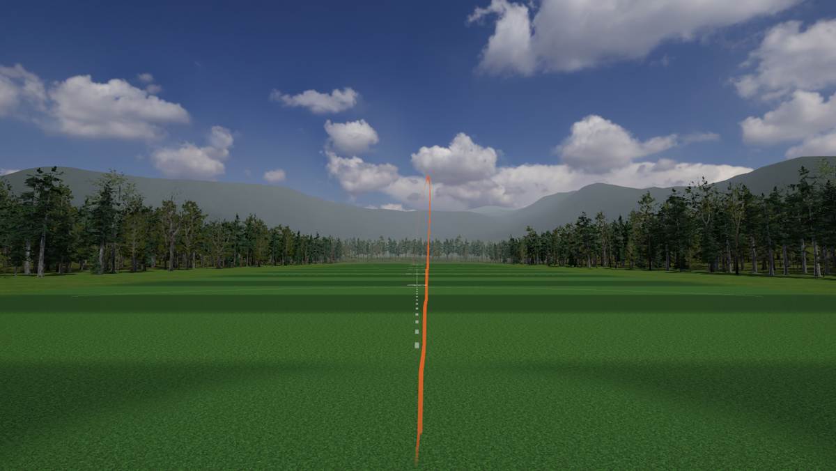 SwingIQ 3D driving range with a ball trace down the middle